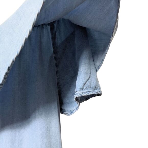 ZARA WOMAN Flounce Off Shoulder Chambray Dress S - Picture 3 of 8